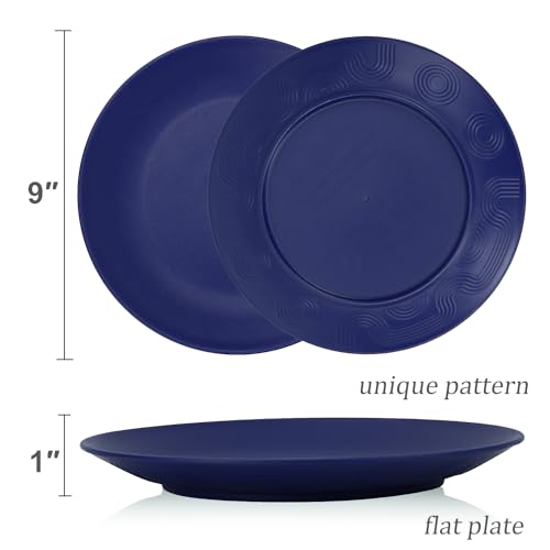 Wrova Wheat Straw Dinner Plates 9 Inch Unbreakable Set of 8 - Dishwasher & Microwave Safe Plastic Plates Reusable - Lightweight Plates for Kitchen,Camping,Apartment,Dorm,RV,Party - Ocean Series - color: Gradient Blue, size: 9 inch