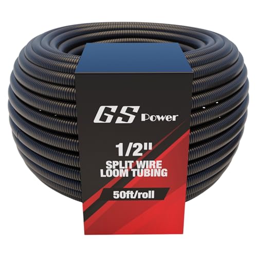 GS Power 1/2 Inch x 50ft Split Wire Loom Tubing, Split Cable Sleeve Cord Protector for Industrial Electrical Wires, Automotive Wire Cover Flexible, High Temperature Cable Conduit, Wrap - size: 1/2" x 50ft