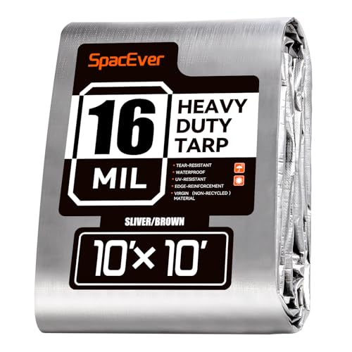 10x10 FT Tarp Waterproof, 16 Mil Tarps Heavy Duty Waterproof Multipurpose Protective Cover UV Resistant Rip & Tear Resistant with Grommets Reversible for Home Boats Cars Camping - color: Sliver/Brown, size: 10x10