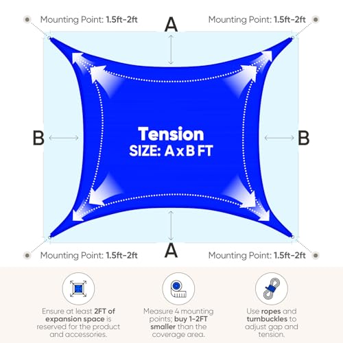 Quictent 20x16ft 185G HDPE Rectangle Sun Shade Sail Canopy 98% UV Block Outdoor Patio Garden with Hardware Kit (Blue) - color: Blue, size: 20 x 16 ft, style: Rectangle