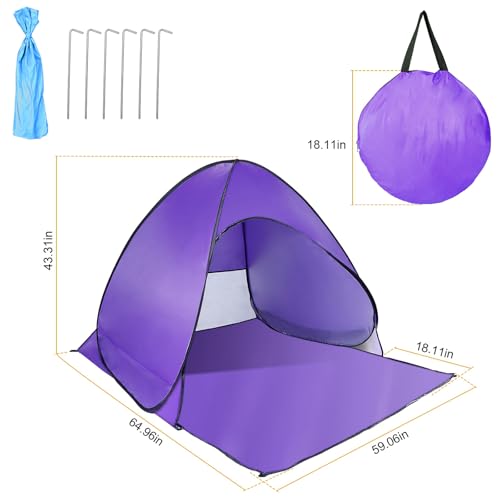 Pop Up Beach Tent, Anti UV Automatic Sun Shelter Umbrella, Portable Sun Shade Shelter for 2-3 People, Outdoor Instant Pop Up Beach Shade Tent with Carrying Bag