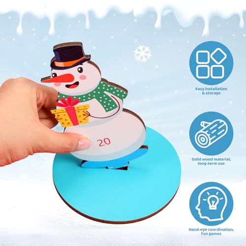 Jenaai 32 Pcs Christmas Wooden Nutcrackers Ring Toss Game, Christmas Ring Toss Game Set for Family Indoor Outdoor Play Xmas Party Supplies Decoration - style: Snowman