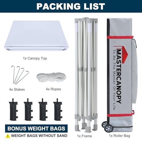 MASTERCANOPY Pop Up Canopy Tent Commercial Grade 10x10 Instant Shelter (White) - color: White, size: 10x10