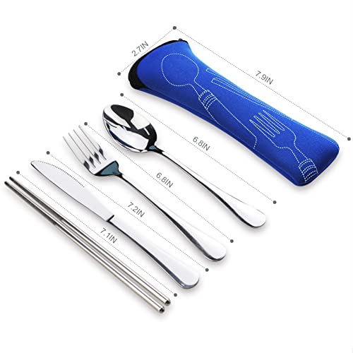 10PCS Portable Silverware Set with Case, Lengnoyp Travel Camping Utensils Set, Premium Stainless Steel Travel Cutlery Set, Reusable Safe Flatware Sets for Lunch Box/Workplace/Students, Silver - color: Thick 10 PCS