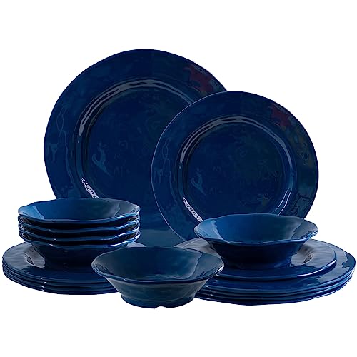LEHAHA Blue 18-Piece Dinnerware Place Setting, Melamine Dishes for Indoor and Outdoor Dining, BPA Free, Reusable, Lightweight, Dishwasher Safe, Not Microwaveable - color: Cobalt Blue