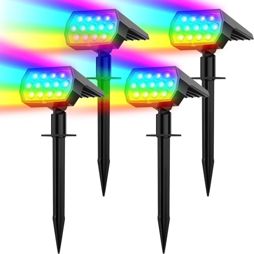 Solar Spot Lights Outdoor Color Changing,[7 Modes/4 Pack] Christmas IP65 Waterproof Landscape Spotlights, Dusk to Dawn Solar Powered Security Light for Patio Gate Walkway Pool Garden Yard Driveway - size: 4 Pack