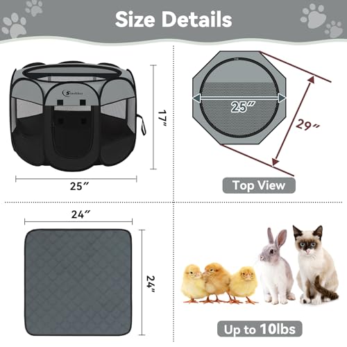 Siedihit Dog Cat Playpen with Washable Pee Pad, Puppy Pet Playpen Indoor for Small Dog Crate Tent Cage Outdoor, Portable Pop Up Dogs Enclosure Kennel with Carrying Case,Dark Grey - color: Dark Grey with Pad