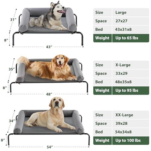 Cooling Elevated Dog Bed for Large Dogs – Waterproof Raised Dog Cot with Slope Headrest, Breathable Teslin Mesh, Durable & Portable Pet Bed for Indoor and Outdoor Use, Grey - color: light gray, size: 54.0"L x 34.0"W x 8.0"Th