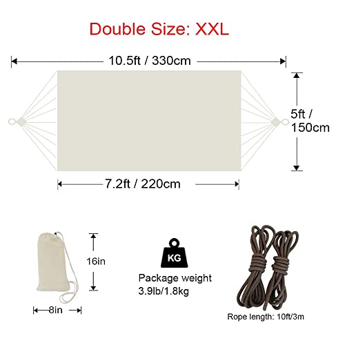 GOCAN Brazilian Double Hammock 2 Person 330X150cm Load 500Pound Cotton Hammock for Patio Porch Garden Backyard Lounging Outdoor and Indoor (Beige) - color: Beige, size: XX-Large