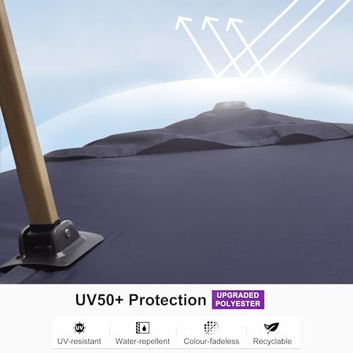 PURPLE LEAF 9' x 12' Rectangle Patio Cantilever Umbrella Large Hanging Umbrella Teak Finished Aluminum Frame Windproof Offset Outdoor Sun Umbrellas for Beach Pool Deck, Navy Blue - color: Navy Blue / Umbrella Only, size: 09' x 12'