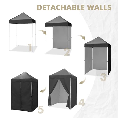 EAGLE PEAK 5x5 Instant Canopy with 4-Side Wall Panels, Small Pop up Portable Canopy Tent with Carry Bag, Light Weight Sun Shelter for Sports, Camping and Beach, Gray - color: Gray