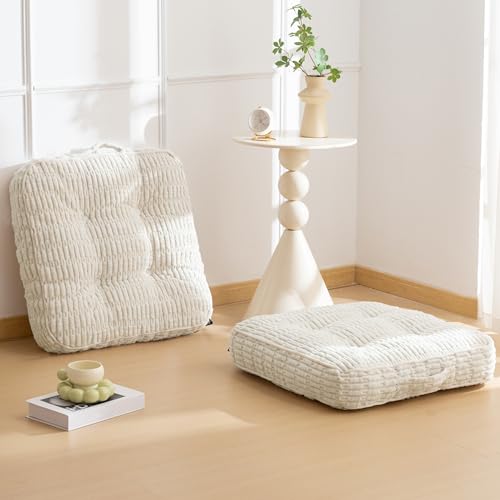 Washable Floor Pillow Cushion for Adults, Meditation Cushion Pillow, Removable Tufted Blended Corduroy Cover, Large Square Floor Sitting for Tatami Living Room or Yoga, 2Pack, Machine Washable - color: Square Beige, size: 4" Thick(Pack of 2)