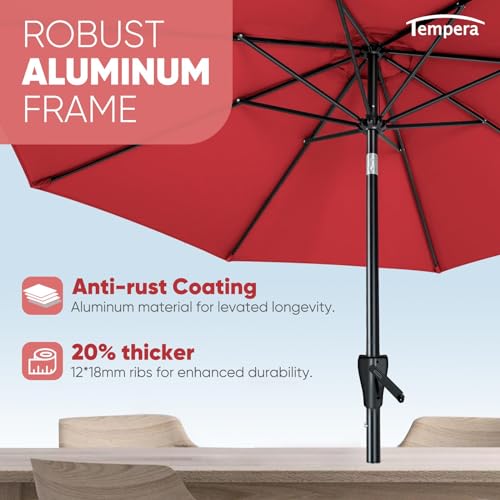 Tempera Patio Market Outdoor Table Umbrella with Push Button Tilt and Crank, Large Sun Umbrella with Sturdy Pole & Fade Resistant Canopy, Easy to Set - color: Rust Red, size: 9 FT