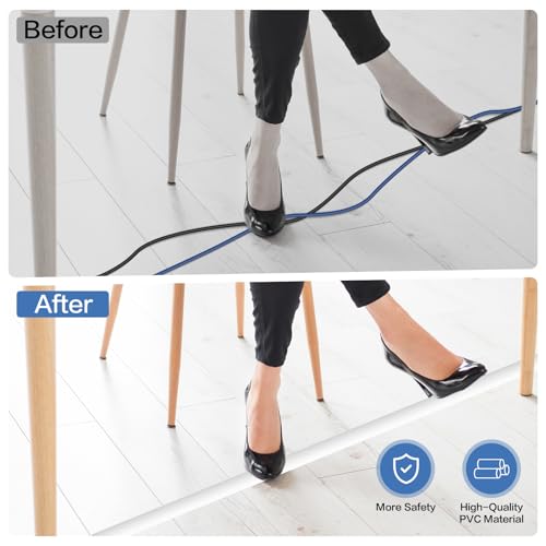 Floor Cord Cover Self Adhesive Cord Hider Floor Extension Cord Covers for Floor Power Cord Protector Cable Management Prevent Cable Trips Cable Cavity 0.32" W x 0.32" H (White, 10Ft) - color: White, size: 0.79" x 10'