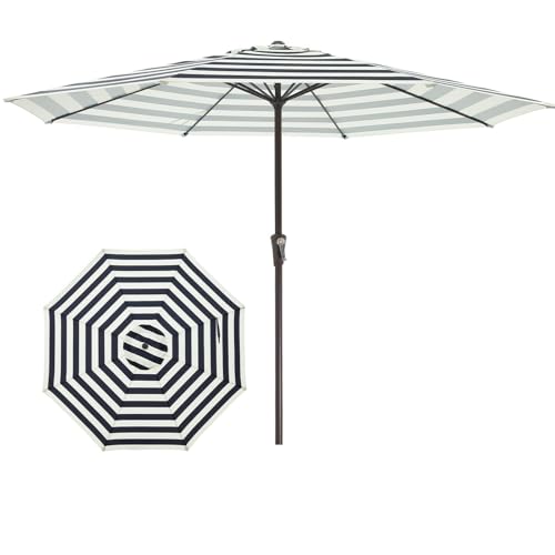 JEAREY 11' Patio Umbrellas Outdoor Table Market Umbrella w/Crank, 8 Sturdy Ribs, UV Protection Windproof for Garden, Deck, Backyard, Pool(Beige & Black Striped) - color: Beige & Black Striped, size: 11ft