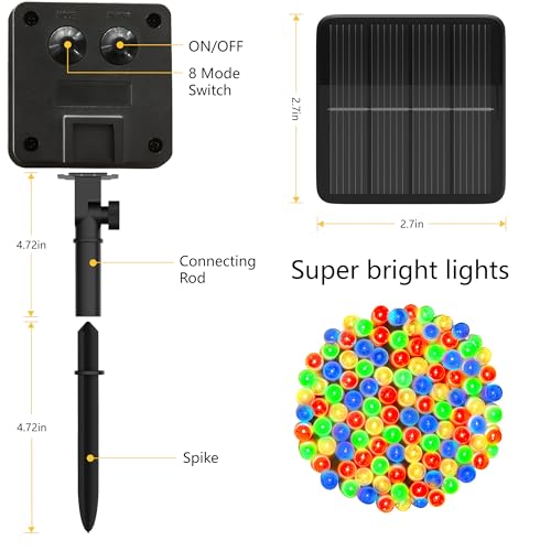 Solar String Lights for Outside, 39Ft 100 LED Solar String Lights Outdoor with 8 Modes，Solar Lights for Outside Waterproof for Yard, Fence,Balcony, Party,Christmas Tree Decorations (Multicolor) - color: Multicolor, size: 1 Pack 100 LED