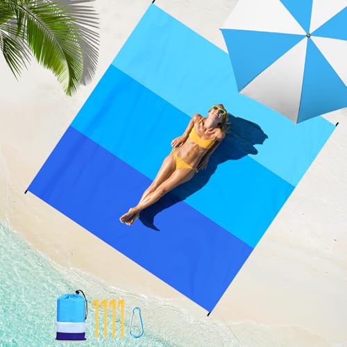 Beach Blanket Waterproof Sandproof Oversized Lightweight 78''×81'' 1-5 Adults Blanket Beach Large Picnic Mat for Travel Camping Hiking Picnic - color: Blue3, size: 78''x81''