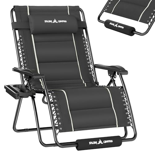 UDPATIO Oversized Zero Gravity Chair Outdoor, Anti Gravity Patio Padding Chairs Folding Adjustable with Cup Holder, Foot Pad & Padded Headrest, Supports 500lbs,Grey/XXL,33in/1PC - color: Grey/Xxl, style: 33in/1PC
