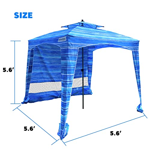 Beach Cabana Canopy Shelter – Sun Shade Tent – 6’ X 6’ - UPF 50+ - Waterproof - Easy Setup – 2 Layer Wind Vent Umbrella – 6 Ft X 6 Ft – BONUS sidewall – Beach, Lake, Park for Family - 2 to 4 People