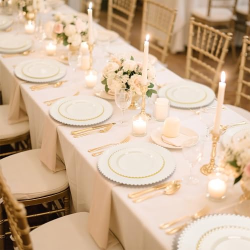 U-QE 60PCS Ivory Plastic Plates - Beaded Ivory Plates Disposable Heavy Duty - Perfect for Party, Baby Shower, Wedding, Birthday - Include 30PCS 10inch Dinner Plate & 30PCS 7inch Dessert Plate - color: Ivory