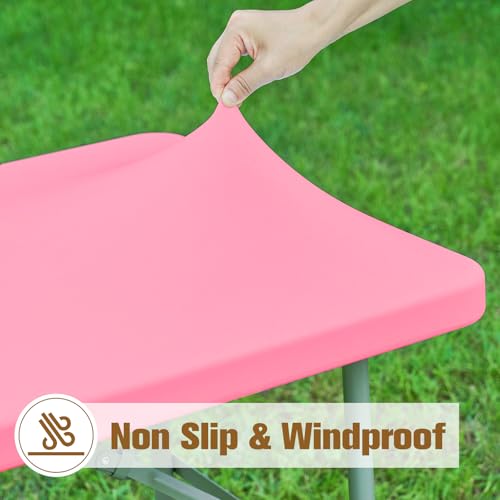 Fitted Rectangle Tablecloth 20 x 30 Inch Elastic Table Cloth for 2.5ft Table, Stretch Spandex Table Cover Pink Washable Polyester Table Top Cap Cover for Dining Picnic Camping Indoor and Outdoor - color: Pink, size: 30" x 20" (Rectangular)