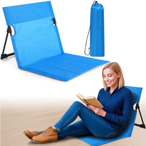 Jetec Foldable Floor Backrest Chair Portable Camping Chair with Storage Bag Light Weight Lazy Seat for Indoor Outdoor Bed Ground Park Lawn Concerts Beach Hiking - color: Blue, size: Regular