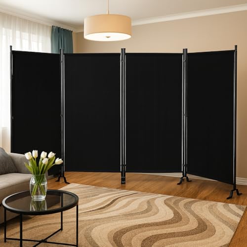 Proman Products - Galaxy 4 Panel Section Privacy Folding Screen Divider, Water Repellent Fabric Room Divider with Black Powder Coated Metal Frame for Indoors or Outdoors (Black) - color: Black, size: 4 Panel
