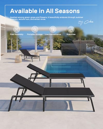 Patio Chaise Lounge Chair Set of 4, Foldable Lounge Chair for Outside, Aluminum Chairs with 5 Adjustable Backrest, Outdoor Pool Lounger for Poolside, Lawn, Patio, Black - color: Black, size: 4 Packs