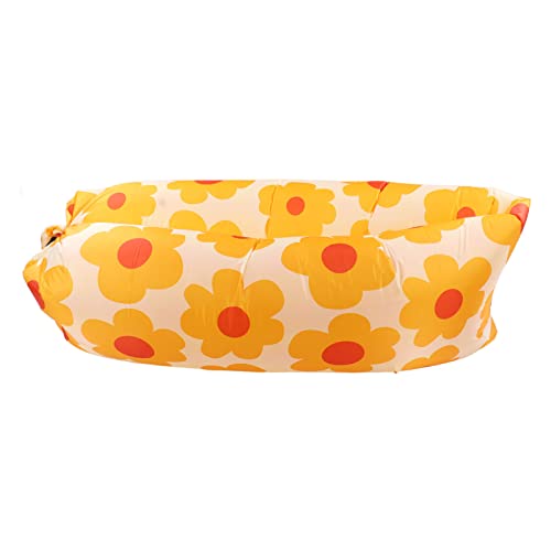 Inflatable Sofa, Portable Inflatable Lounger Couch with Tear 190T Polyester Fabric, No Pump Needed Wind Fill Design, Includes Storage Bag for Camping Garden (Flower) - color: Flower
