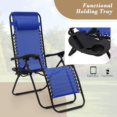 Athena Collection Zero Gravity Outdoor Lounge Chair Set of 2 with Side Table, 25" Width Pool Lounge Lawn Chairs Reclining with Cup Holder, Outdoor Chaise for Beach Patio Backyard Outside, Blue - color: Blue, style: 25" Width