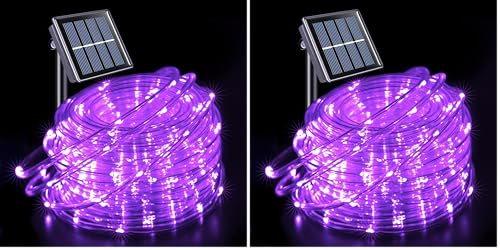 JMEXSUSS 200 LED Purple Solar Halloween Lights, 66 ft Rope Lights Outdoor Waterproof, PVC Tube Purple Christmas String Lights for Party Tree Fence Christmas (Pack of 2) - color: Purple, size: 200 LED (Pack of 2)