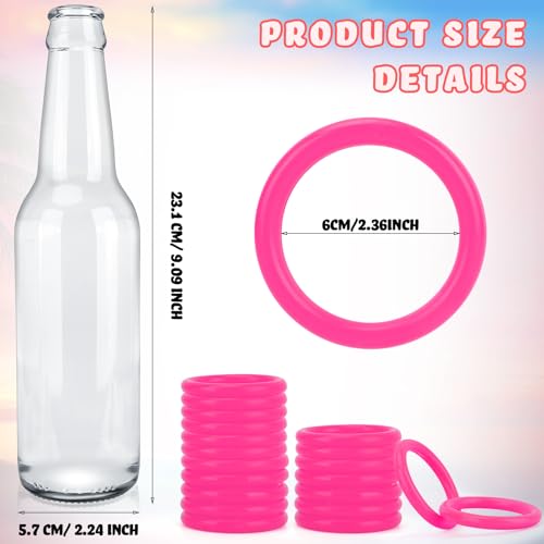 30 Pcs Ring Toss Game Carnival Game Set Include 24 Plastic Throw Rings and 6 Glass Bottles for All Occasions and Events, Summer Backyard Fun, Beach, Carnival Party Favor - color: Pink, size: 2.36"