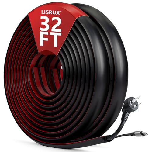 32FT Floor Cord Cover,Black Cable Protector,Self Adhesive Hide Extension Cords,Prevent Cable Trips for Offices, Gyms,Cavity: 0.39"(W) x 0.27"(H) - size: 32FT black