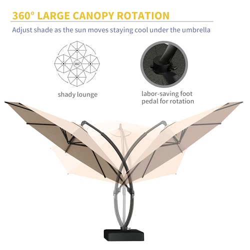 Kingdura 12ft Offset Cantilever Patio Umbrella with Base Included, Large Round Aluminum Outdoor Umbrella, 360° Rotation & Infinite Tilt, Heavy Duty Frame for Deck Pool Backyard, Beige - color: Beige, size: 12 FT