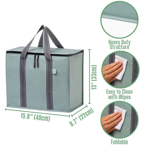 VENO 2 Pack Cooler Bag and Insulated Grocery Bags for Food Delivery, Collapsible Cooler. Reusable Shopping Bags for Groceries with Hard Bottom, Zippered, Foldable, Heavy-Duty (Light Green, 2 Pack) - color: Light Green, size: 15.7"W x 12.6"H x 8.7"D - 2 Pa