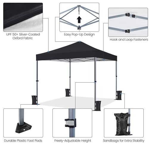 Yaheetech 8x8 Pop Up Canopy Easy Set-up Tent, Portable Outdoor Canopy Instant Tent, Commercial Gazebo with Wheeled Carry Bag & 4 Sandbags for Home, Party & Outdoor Activities, Black - color: Black, size: 8x8