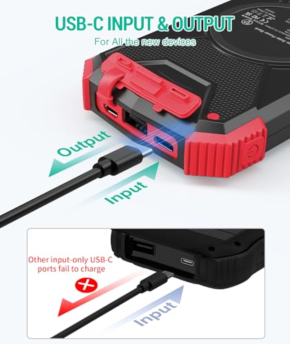 BLAVOR Solar Power Bank 10,000mAh, Portable Wireless Charger, 20W Fast Charging External Battery Pack with USB C for Cell Phones, Solar Panel Charging with Dual Flashlight for Camping - color: Red