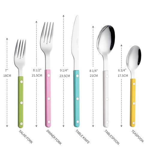 ANNOVA Silverware Set, Retro/Rivet Colorful Stainless Steel Tableware Kitchen Flatware Set Utensils, Includes Dinner Knives, Forks, Spoons, Salad Forks & Dessert Spoons (Pastel Mix, 10 Pieces) - color: Pastel Mix