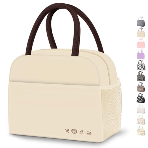 DALINDA Lunch Bag Lunch Box for Women Men Reusable Insulated Lunch Bags for Adults,Water-Resistant Cute Cooler Lunch Tote Bag, Large Capacity for Work Travel Picnic,Beige - color: Beige, size: Oxford cloth