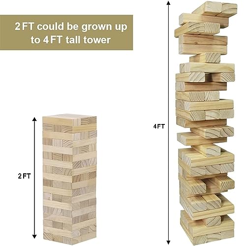 Juegoal 54 Piece Giant Tumble Tower, Wooden Block Game with Gameboard, Canvas Bag for Outdoor Yard Playing,7.1 x 7.2 x 25.2 Inches - color: Wood Color, size: X-Large