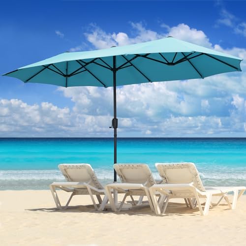 13Ft Large Patio Umbrella Outdoor Double-Sided Market Umbrella w/Easy Crank for Yard, Poolside, Deck, Blue - color: Blue, size: 13FT Umbrella