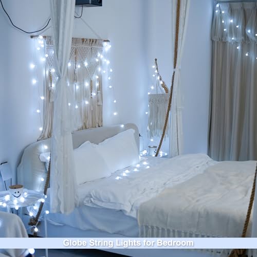 JMEXSUSS Globe String Lights Battery Operated - 100 LED White Fairy Lights Indoor Outdoor Waterproof 33FT Battery Powered String Lights with Remote for Wedding Bedroom Classroom Camping Decor - color: White, size: 100 LED Battery