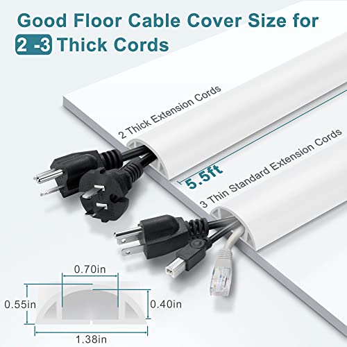 5.5FT Floor Cord Cover, White Soft Cable Cover Floor, Large Size Extension Cord Covers for Floor, Power Cord Protector Floor Wire Cover - Cord Channel Diameter: 0.7" (W) x 0.4" (H) - color: White, size: Large-5.5ft