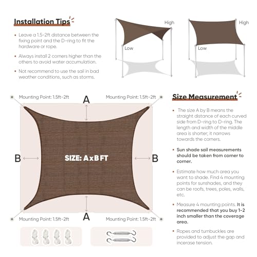 Quictent 20x16ft 185G HDPE Rectangle Sun Shade Sail Canopy 98% UV Block Outdoor Patio Garden with Hardware Kit (Brown) - color: Brown, size: 20 x 16 ft, style: Rectangle