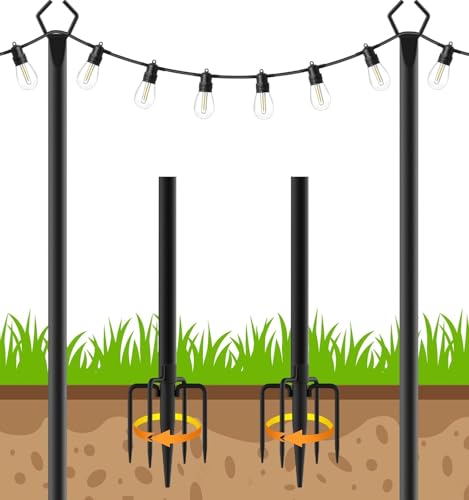 AHRLHR 2 Pack String Light Poles,Poles for Outdoor String lights10 Ft Metal Poles with Fork for Outdoor String Lights,Outdoor Light Poles with Fork,Patio,Deck,Backyard - size: 2 Pack-10ft