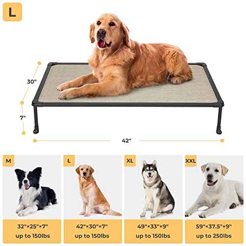 Veehoo Chewproof Elevated Dog Bed - Cooling Raised Pet Cot, Breathable Mesh, Washable & Non-Slip for Large Dogs, Indoor/Outdoor, Beige Coffee Mat and Black Frame, 42x30inches (Model CWC2203A03) - color: Beige Coffee, size: 42.0"l X 30.0"w X 7.0"th