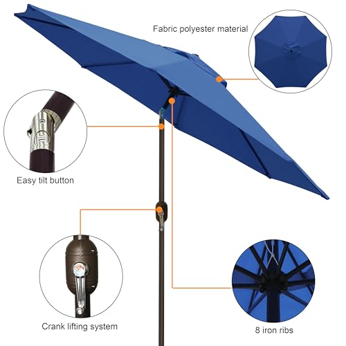 Blissun 9' Outdoor Patio Umbrella, Outdoor Table Umbrella, Yard Umbrella, Market Umbrella with 8 Sturdy Ribs, Push Button Tilt and Crank - color: Navy Blue