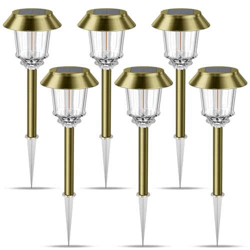 XMCOSY+ Solar Pathway Lights Waterproof - 6 Pack Solar Lights Outdoor, 10-40 LM Dimmable Outdoor Solar Light for Yard Pathway Garden Driveway Walkway (Bronze) - color: Bronze, size: 6 Packs