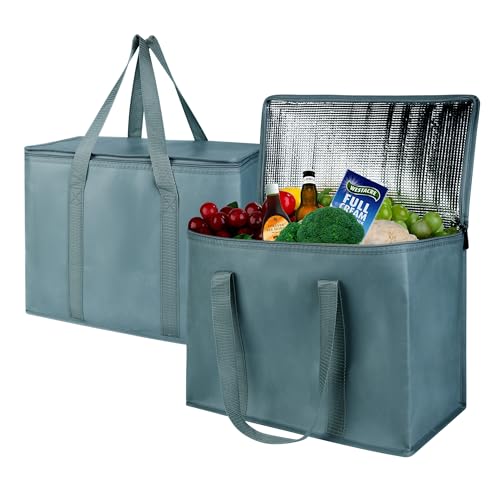musbus 2Pk Insulated Reusable Grocery Bags, Collapsible Cooler Bag for Groceries, Heavy Duty Large Insulated Bag (Urban Gray) - color: Gray, size: X-large（16w X 12.5h X 9d）