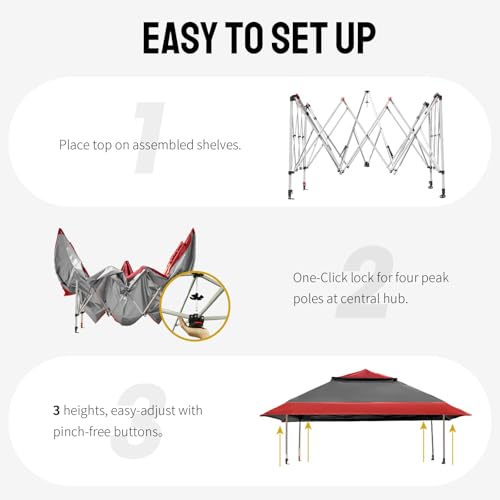 CROWN SHADES 11x11 Pop Up Gazebo, Patented One Push Outoor Canopy Tent with Wheeled STO-N-Go Cover Bag, Pop Up Canopy with Netting for Patio, Backyard (11x11, Red &Grey) - color: Red & Grey, size: 11x11